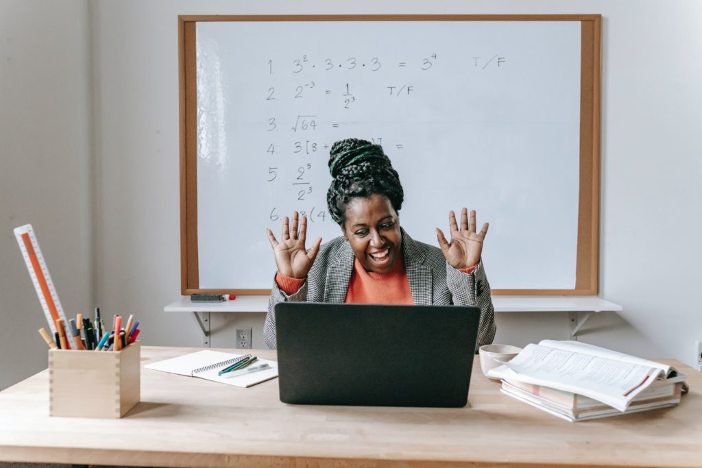 teacher excited about students learning